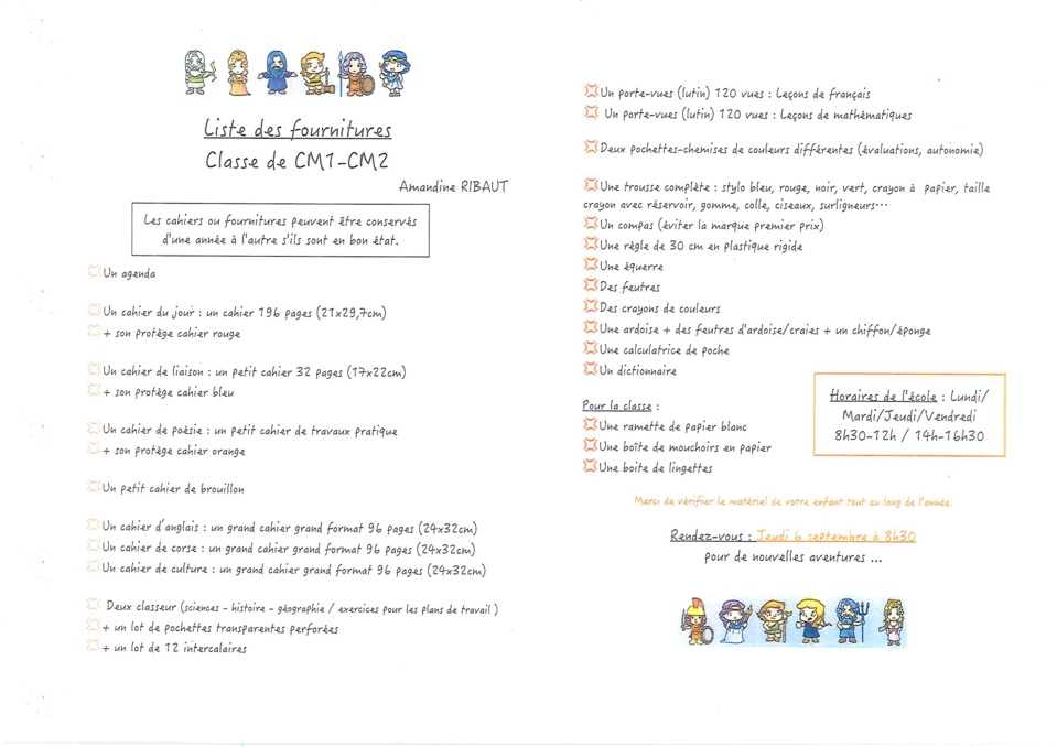 Liste des fournitures scolaires Année scolaire 2018/2019