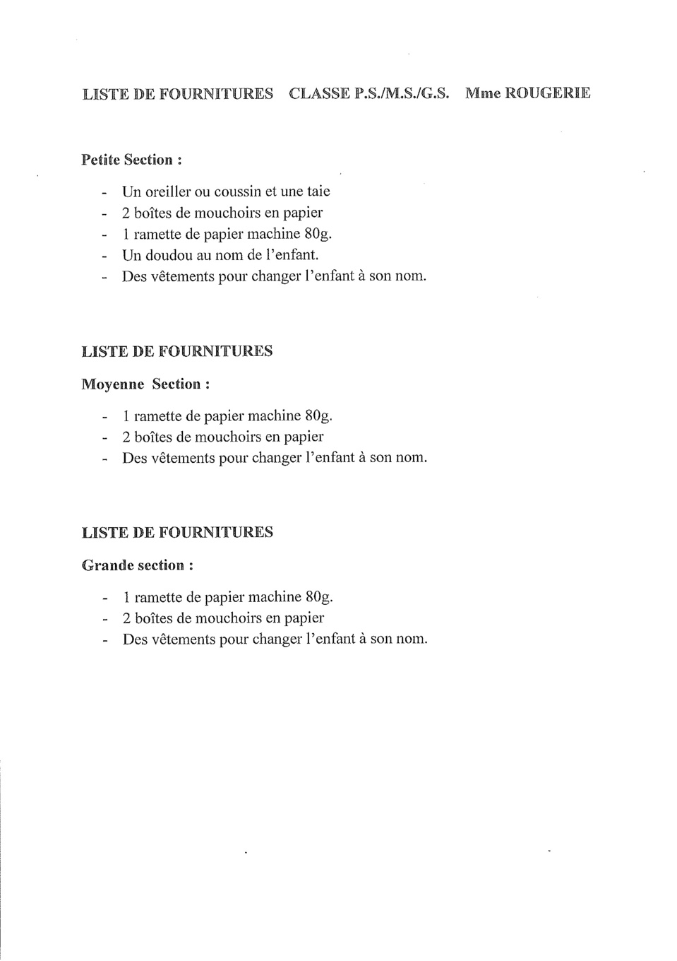 Liste des fournitures scolaires Année scolaire 2018/2019