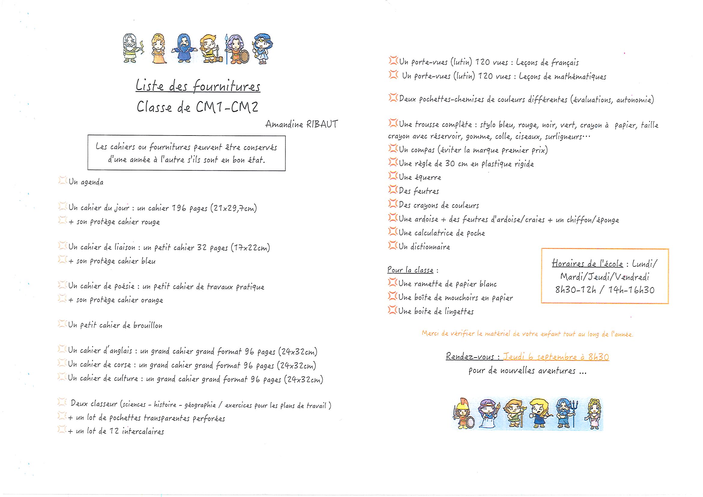 Liste des fournitures scolaires Année scolaire 2018/2019