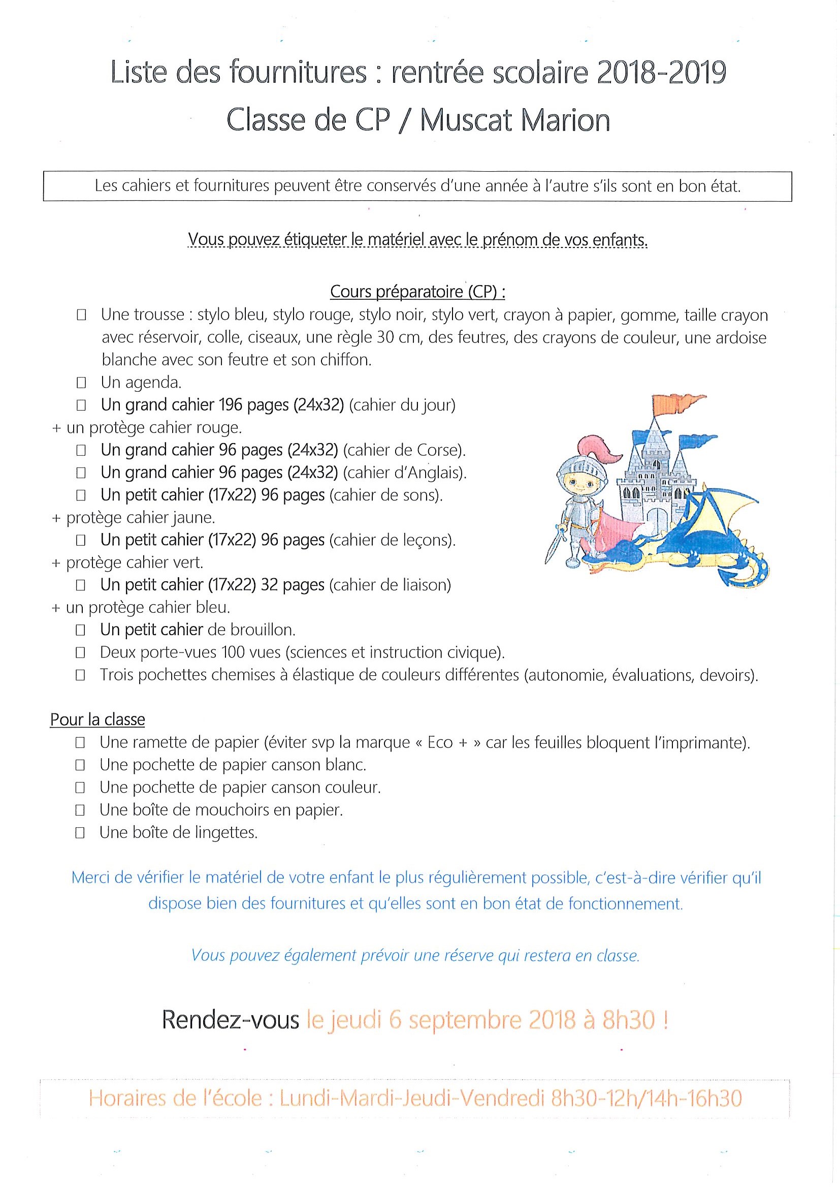 Liste des fournitures scolaires Année scolaire 2018/2019